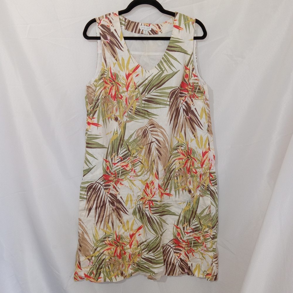 J. Jill Love Linen Tropical Print Shift Dress Womens M Tall Sleeveless Resort - Picture 2 of 10